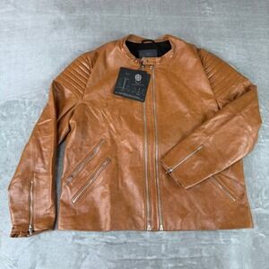 Cadogan Jaxon Leather Bomber Jacket Men XXL Brown Napa Lambskin w/ Extension NWT